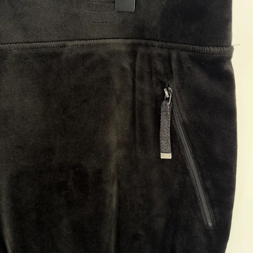 Chico's Velour Joggers Womens 2 L Black Pull‎ On Elastic Waist Loungewear Cozy